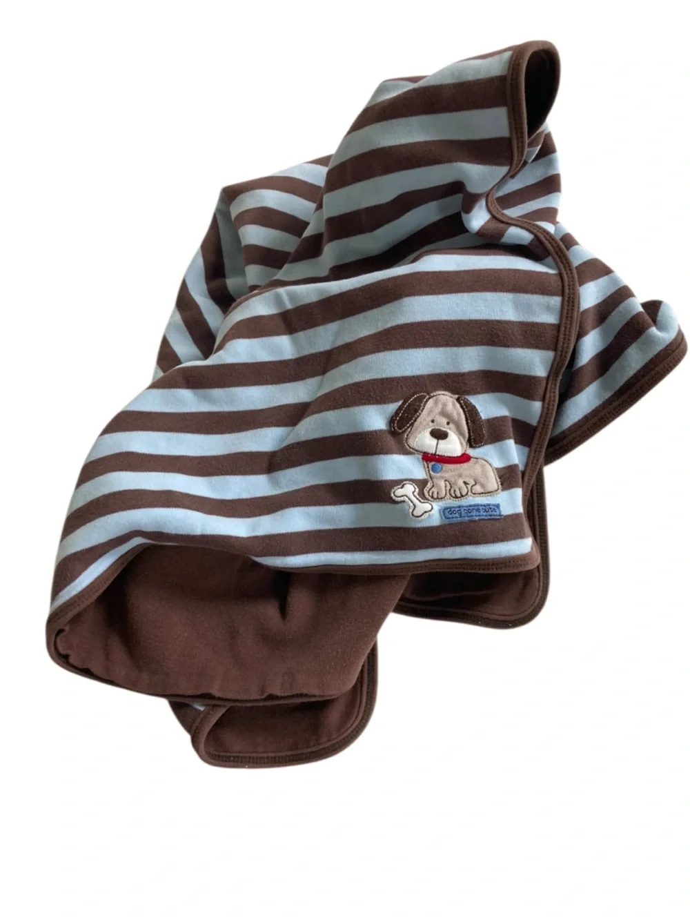 Carter's Baby Blanket Puppy Dog Gone Cute Blue Brown Stripes Jersey‎ 26 x 28.